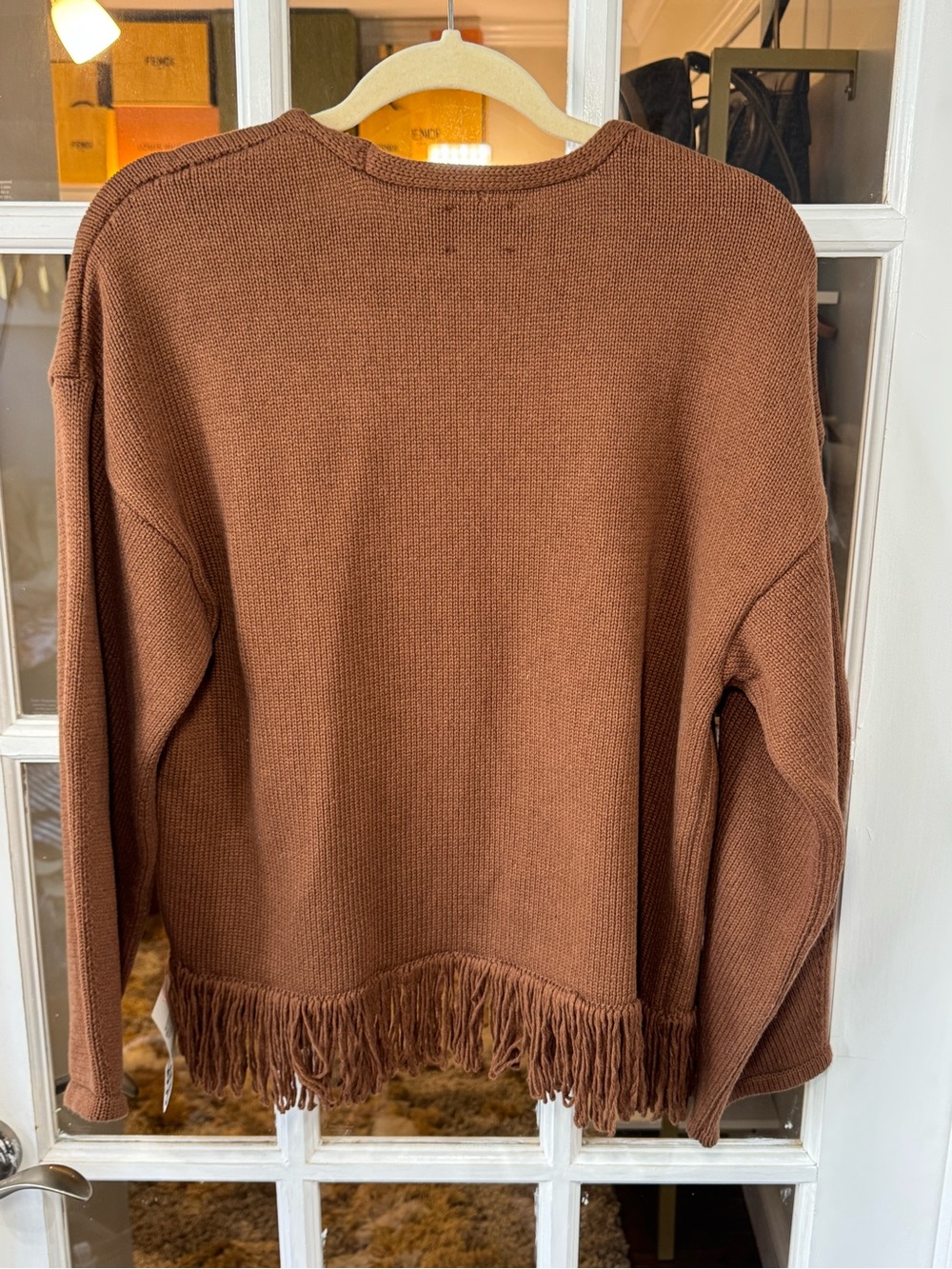 🌰 ASOS Brown Open-Front Fringe Hem Cardigan Sweater Top Boho 🌰 - Picture 5 of 7